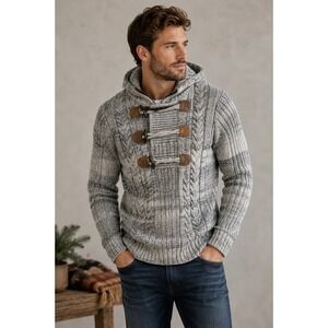 Leif Nelson Cable Knit Toggle Sweater Cozy Nordic Fisherman Cottagecore Men's S